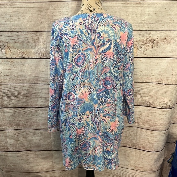 Talbots Floral Lace Trim Tunic Top Size 2X Pima Cotton 3/4 Sleeves - Picture 5 of 8